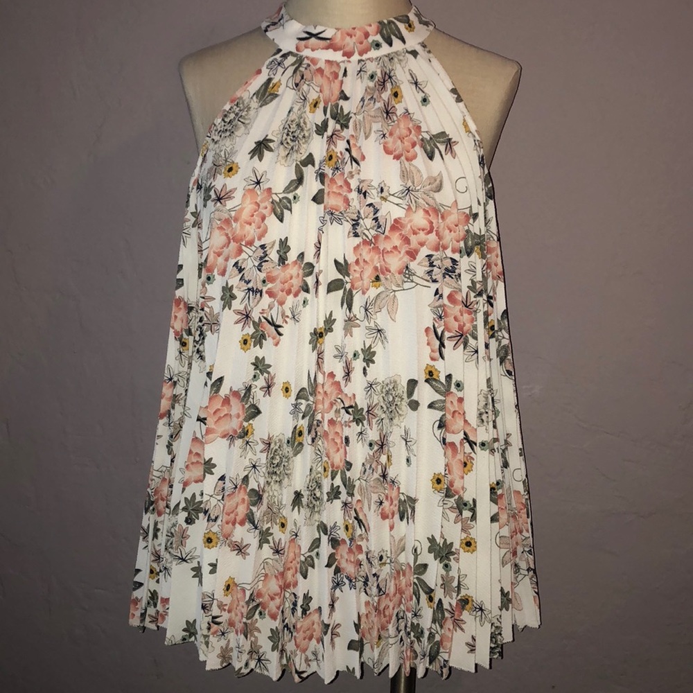 Entro, cold shoulder, white floral blouse, Large